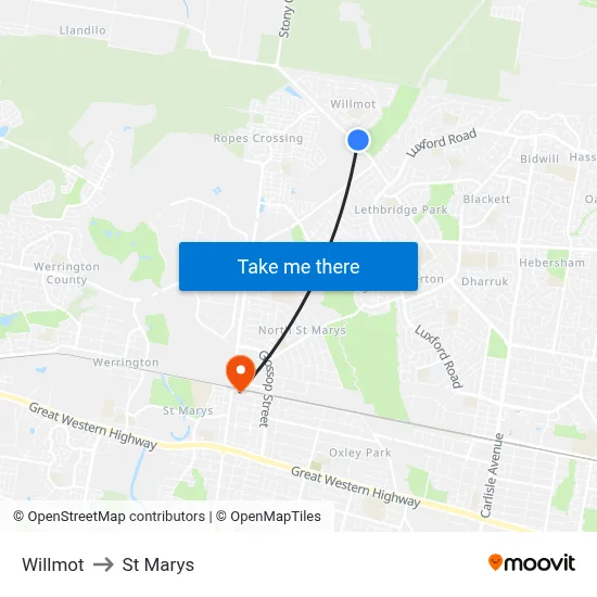 Willmot to St Marys map