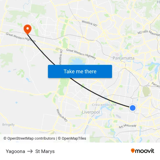 Yagoona to St Marys map