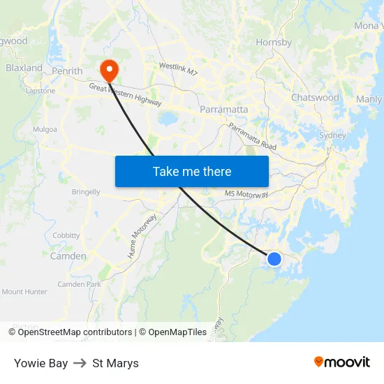 Yowie Bay to St Marys map