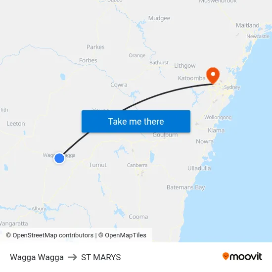 Wagga Wagga to ST MARYS map