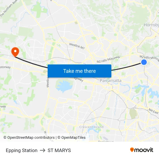 Epping Station to ST MARYS map