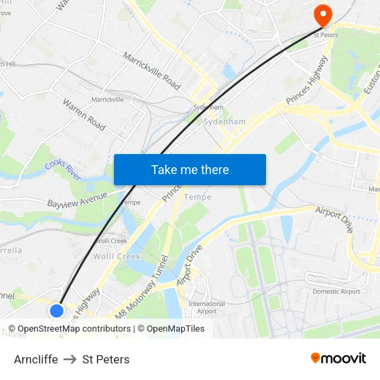 Arncliffe to St Peters map