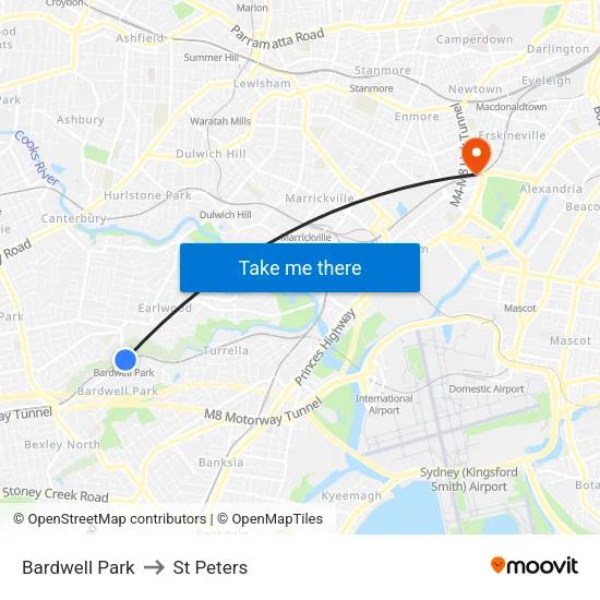 Bardwell Park to St Peters map