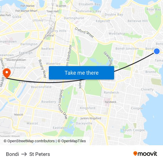 Bondi to St Peters map