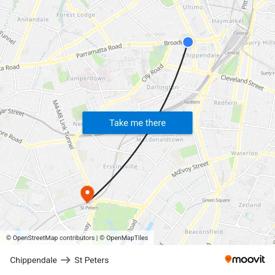 Chippendale to St Peters map