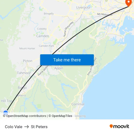 Colo Vale to St Peters map