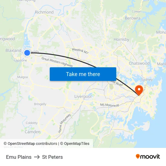 Emu Plains to St Peters map