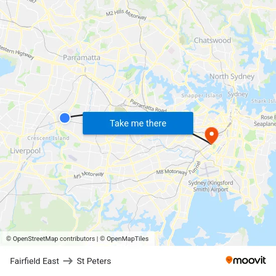 Fairfield East to St Peters map