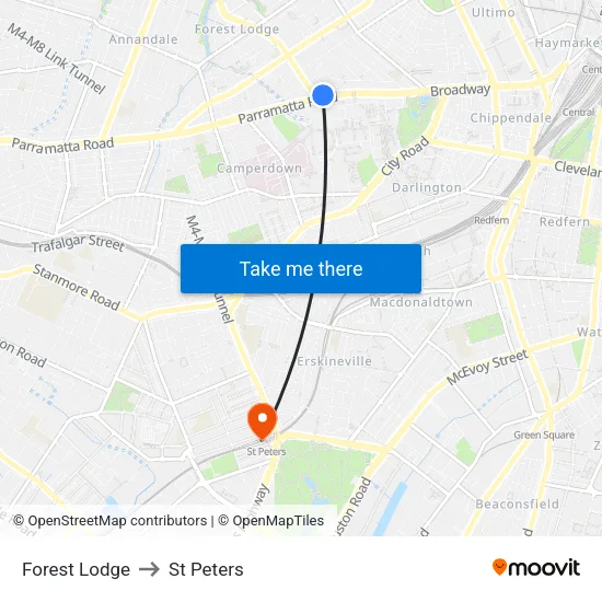 Forest Lodge to St Peters map