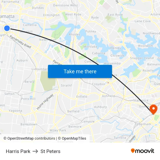 Harris Park to St Peters map