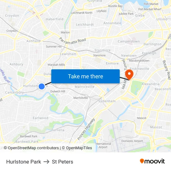 Hurlstone Park to St Peters map