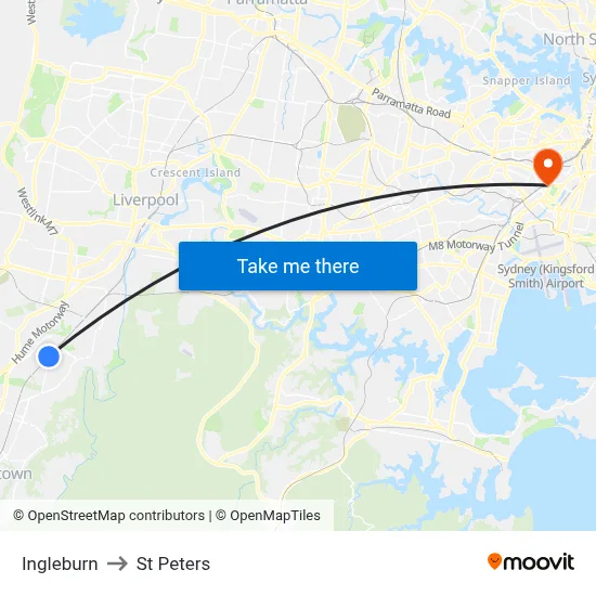 Ingleburn to St Peters map
