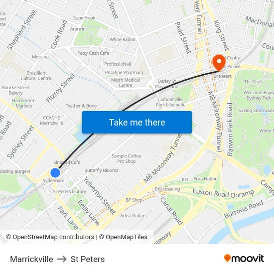 Marrickville to St Peters map