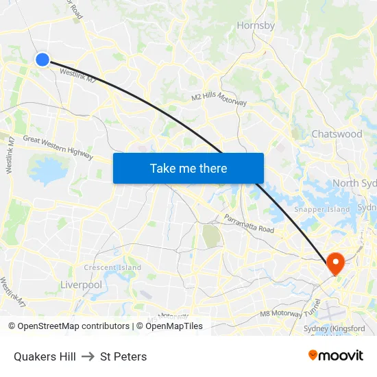 Quakers Hill to St Peters map