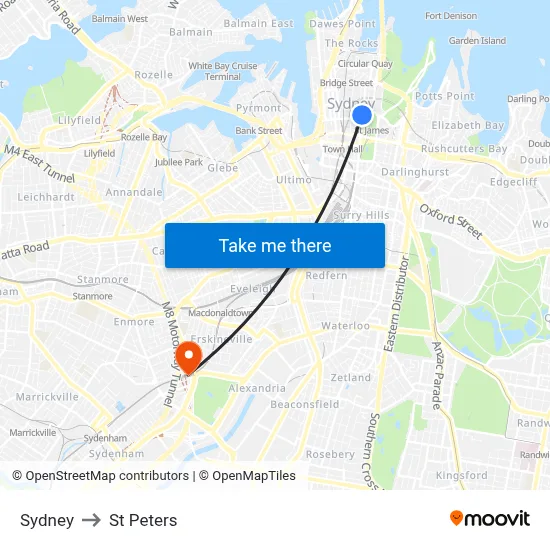 Sydney to St Peters map