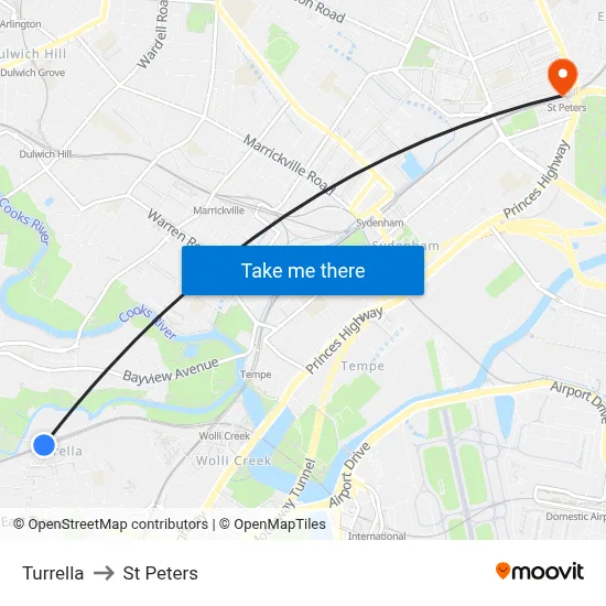 Turrella to St Peters map