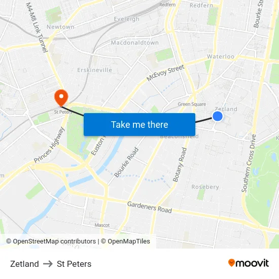 Zetland to St Peters map
