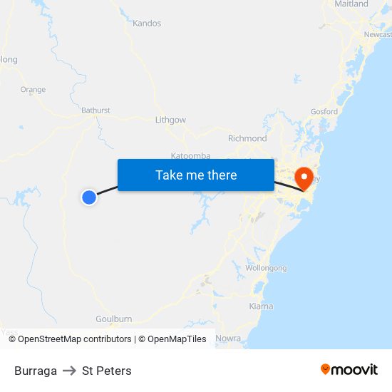Burraga to St Peters map