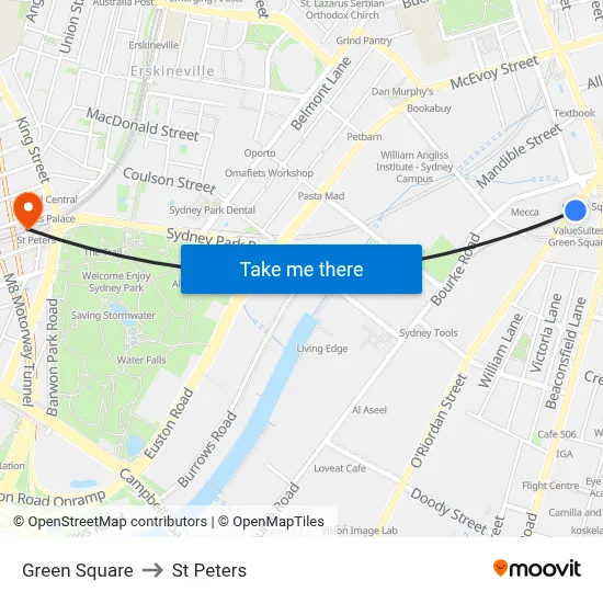 Green Square to St Peters map