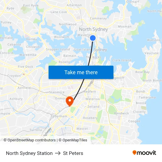 North Sydney Station to St Peters map