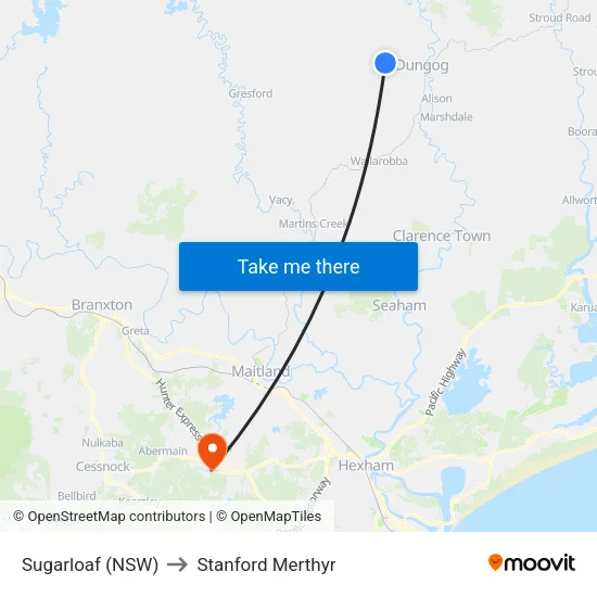 Sugarloaf (NSW) to Stanford Merthyr map