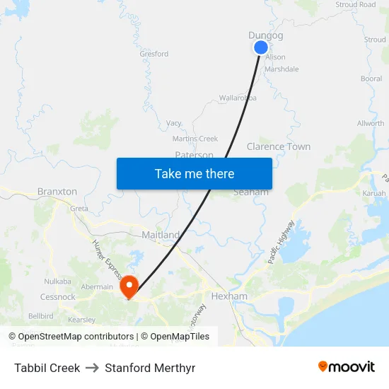 Tabbil Creek to Stanford Merthyr map