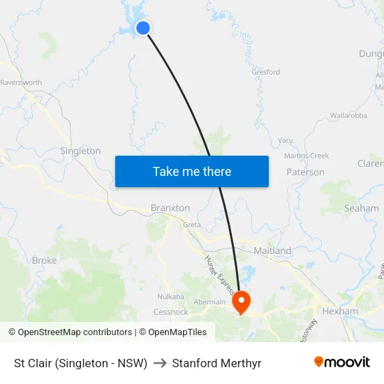 St Clair (Singleton - NSW) to Stanford Merthyr map