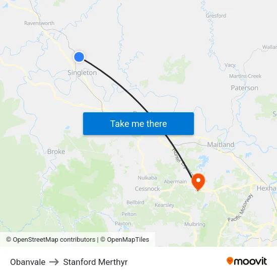 Obanvale to Stanford Merthyr map