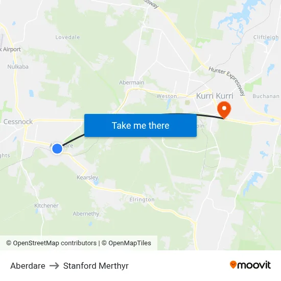 Aberdare to Stanford Merthyr map