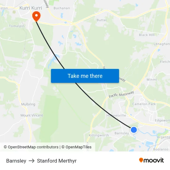 Barnsley to Stanford Merthyr map