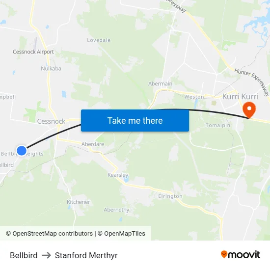 Bellbird to Stanford Merthyr map