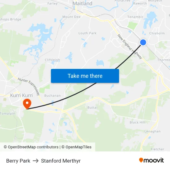 Berry Park to Stanford Merthyr map