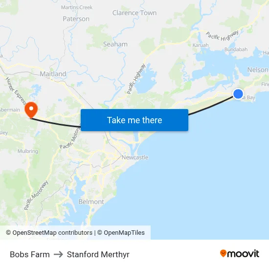 Bobs Farm to Stanford Merthyr map