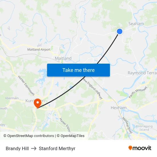 Brandy Hill to Stanford Merthyr map