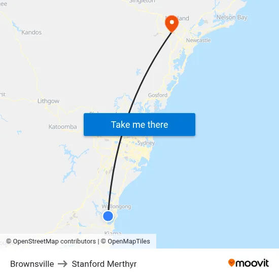 Brownsville to Stanford Merthyr map
