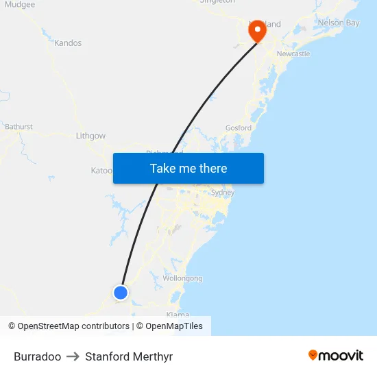 Burradoo to Stanford Merthyr map