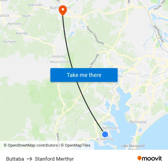 Buttaba to Stanford Merthyr map