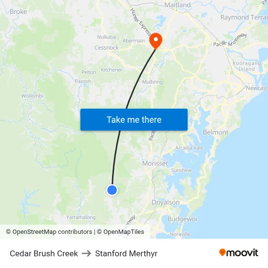 Cedar Brush Creek to Stanford Merthyr map