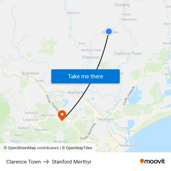 Clarence Town to Stanford Merthyr map