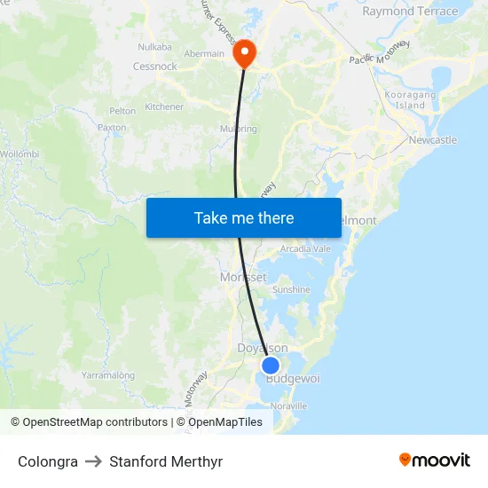 Colongra to Stanford Merthyr map