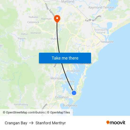 Crangan Bay to Stanford Merthyr map