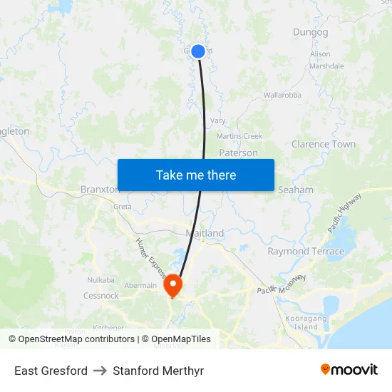 East Gresford to Stanford Merthyr map