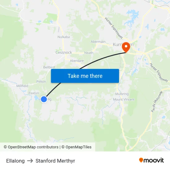 Ellalong to Stanford Merthyr map
