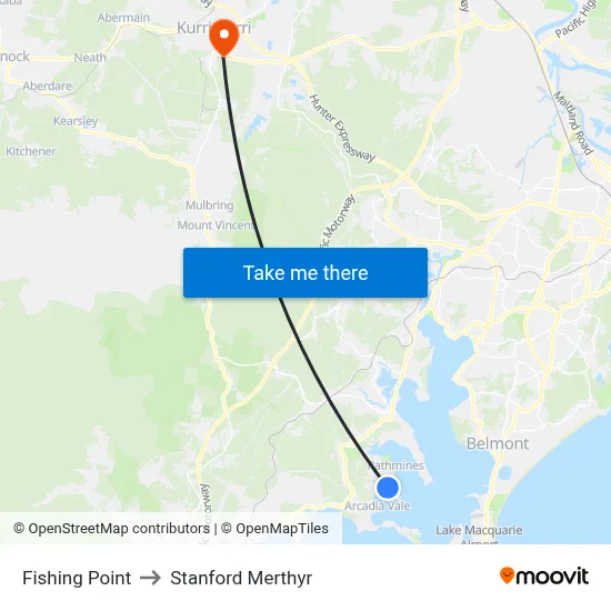 Fishing Point to Stanford Merthyr map