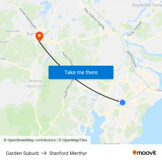 Garden Suburb to Stanford Merthyr map