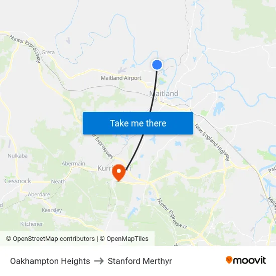 Oakhampton Heights to Stanford Merthyr map