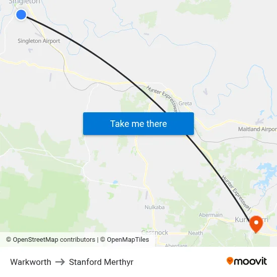 Warkworth to Stanford Merthyr map