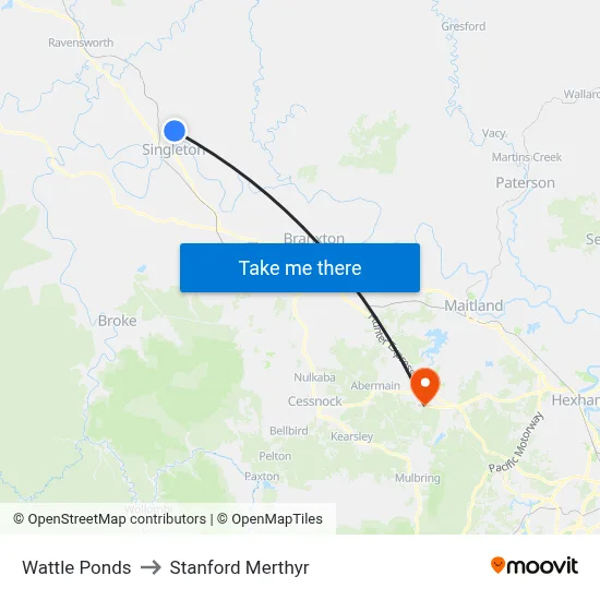 Wattle Ponds to Stanford Merthyr map
