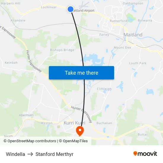 Windella to Stanford Merthyr map