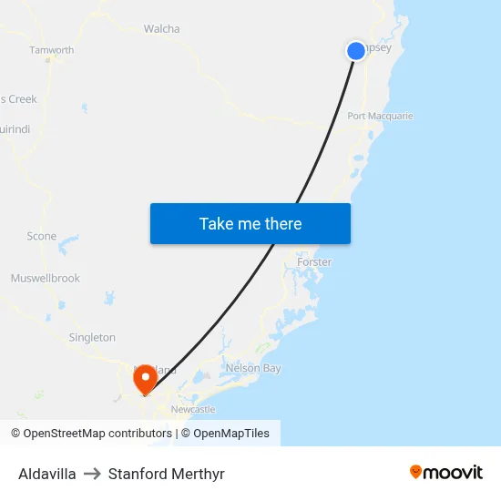 Aldavilla to Stanford Merthyr map